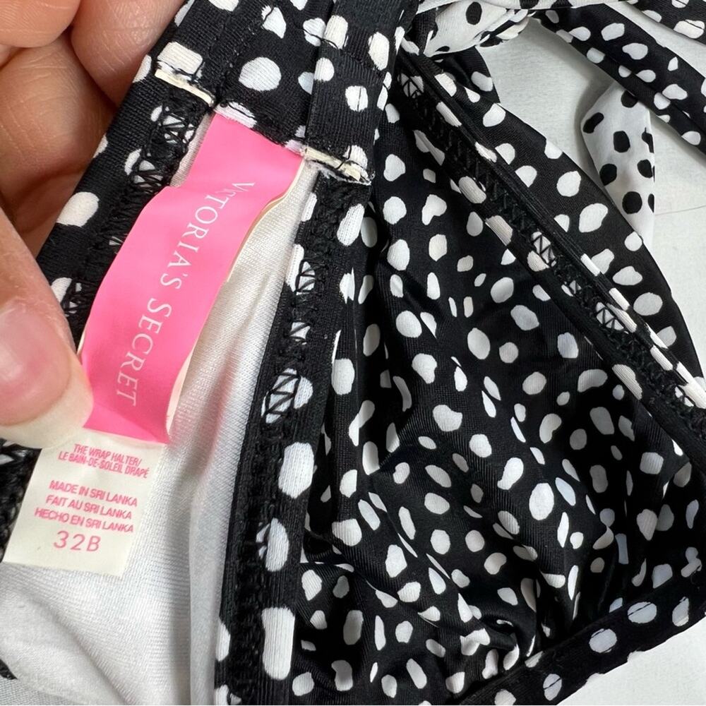 Victoria's Secret Swim Suit Bikini Size 32B Top Black White Dots Underwire Retro - Picture 4 of 4